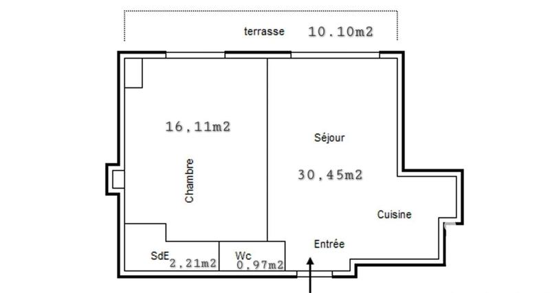 Appartement - 50 m² - 2 pièces