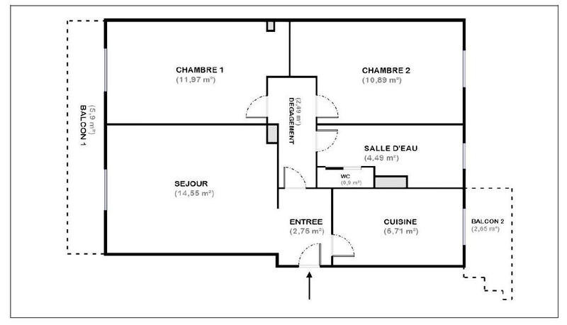 Appartement - 55 m² - 3 pièces