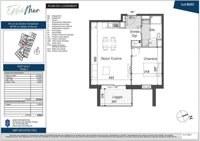 Appartement - 50 m² - 2 pièces