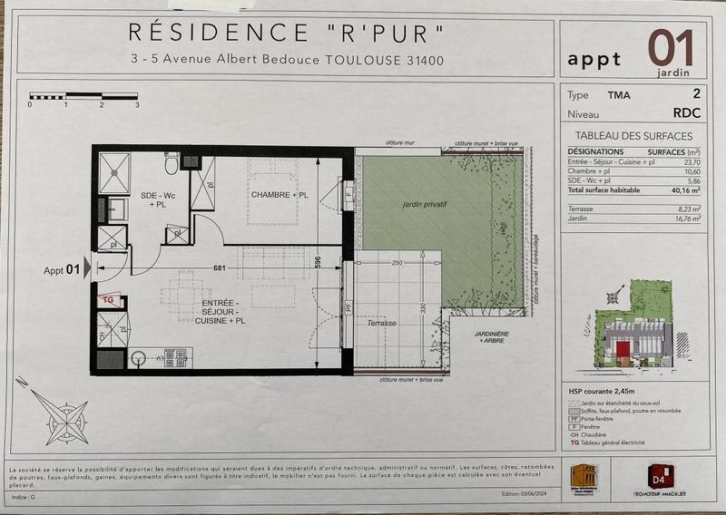 Appartement - 40 m² - 2 pièces
