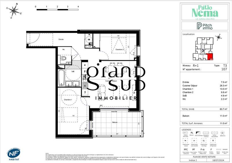 Appartement - 64 m² - 3 pièces