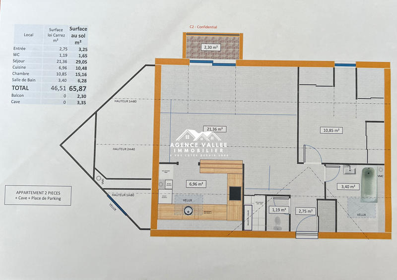 Appartement - 47 m² - 2 pièces