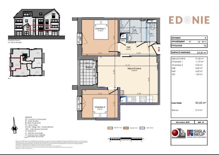 Appartement - 53 m² - 3 pièces