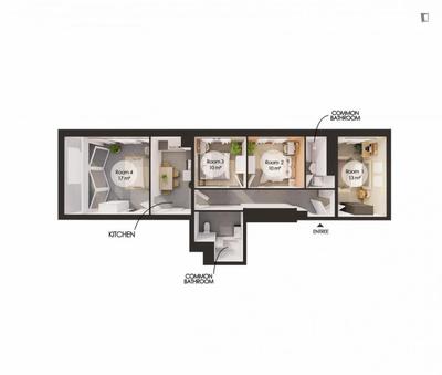 Chambre - 13 m² - 4 pièces