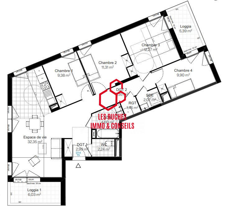 Appartement - 95 m² - 5 pièces