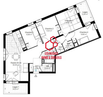 Appartement - 95 m² - 5 pièces