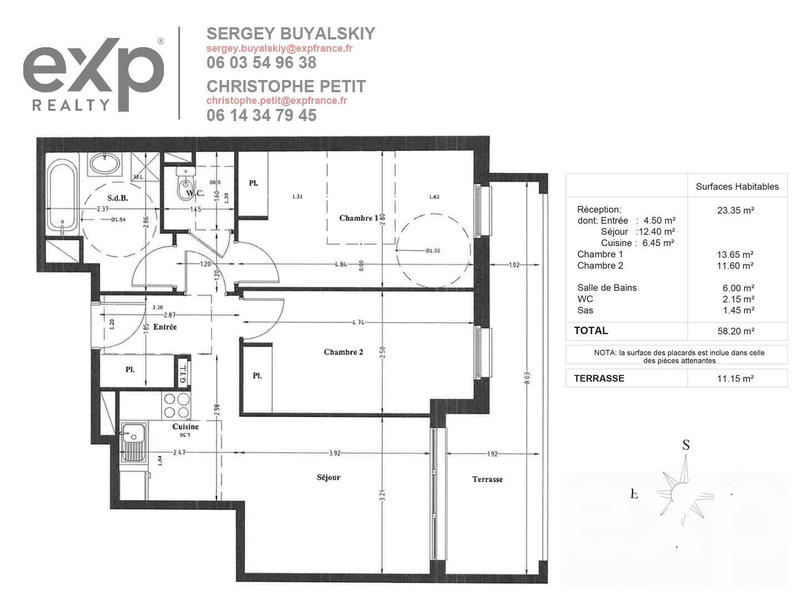 Appartement - 58 m² - 3 pièces