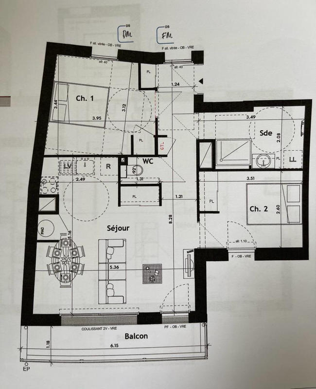 Appartement - 57 m² - 3 pièces