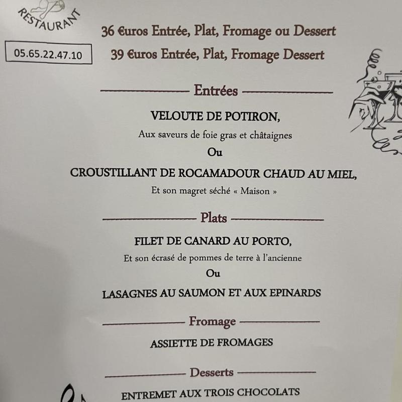 Menu du Réveillon à la Vénus