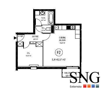 Appartement - 46 m² - 2 pièces