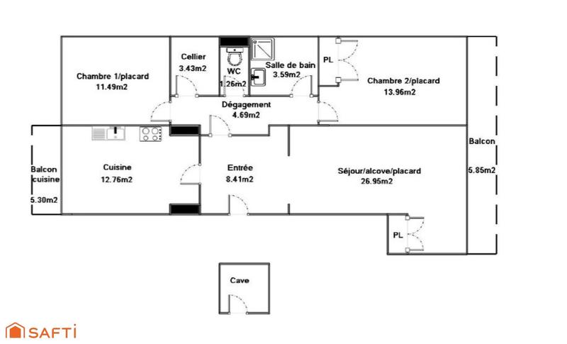 Appartement - 87 m² - 3 pièces