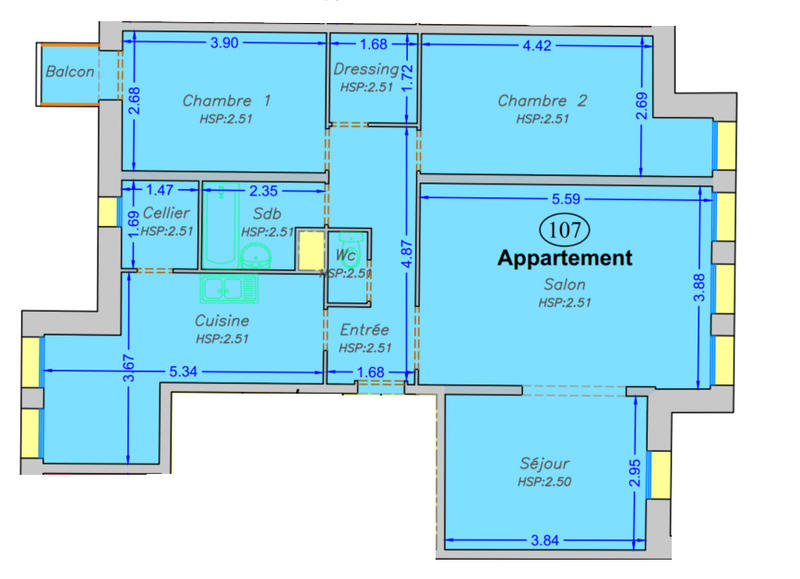 Appartement - 86 m² - 4 pièces