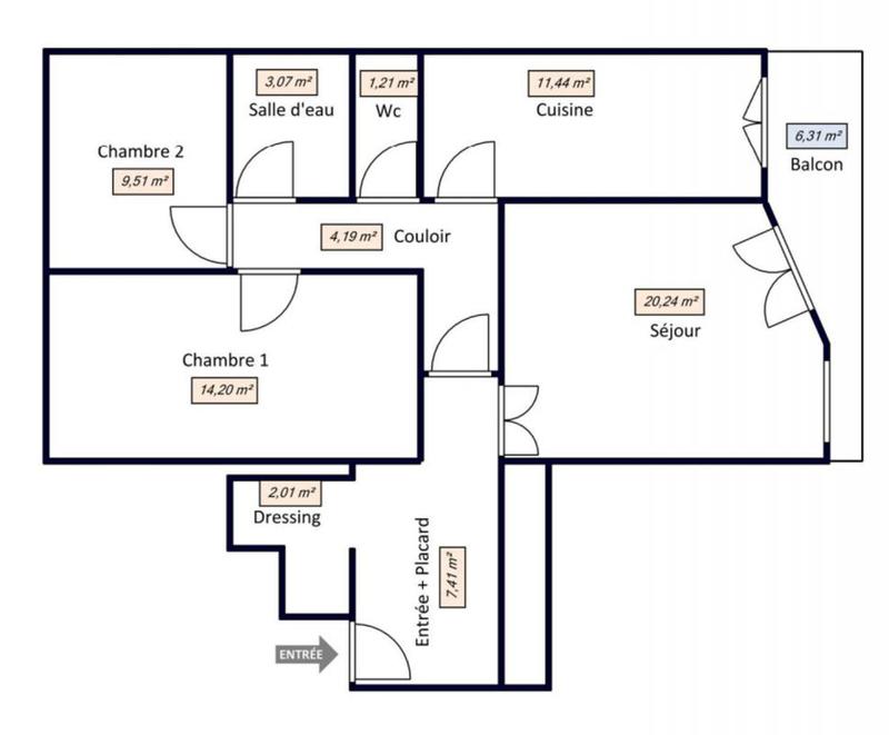 Appartement - 73 m² - 3 pièces