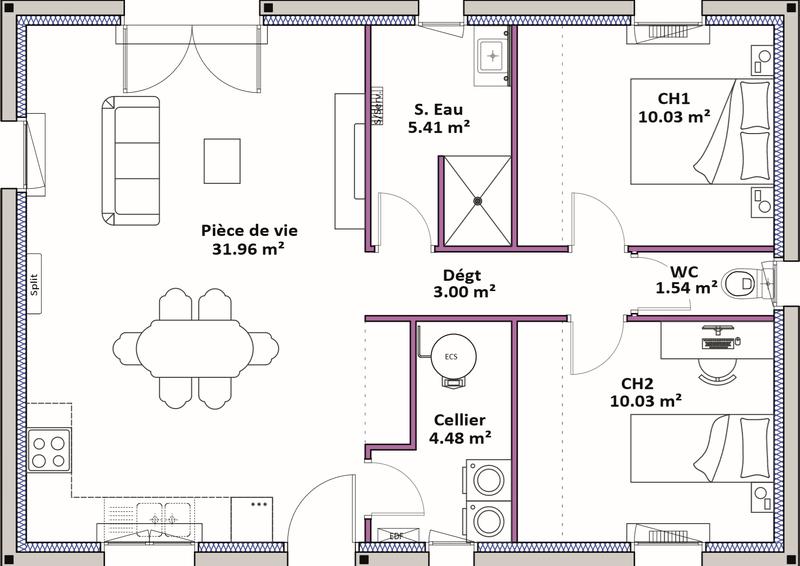 Maison - 66 m² - 3 pièces