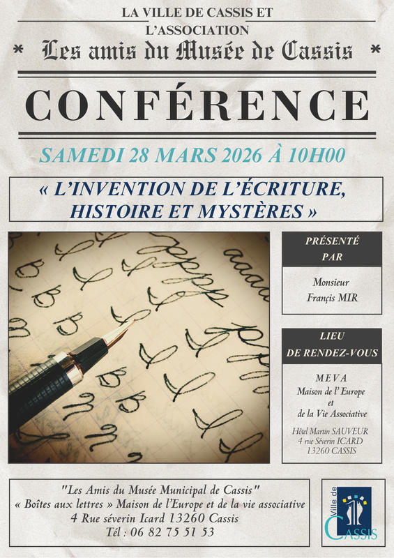 Conférence "L'invention de l'écriture, histoires et mystères" par les amis du Musée de Cassis