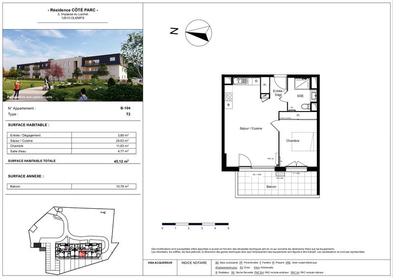 Appartement - 45 m² - 2 pièces