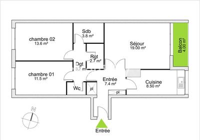 Appartement - 71 m² - 3 pièces