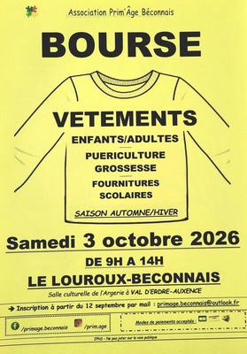 Bourse aux vêtements, fournitures scolaires et matériel de puériculture
