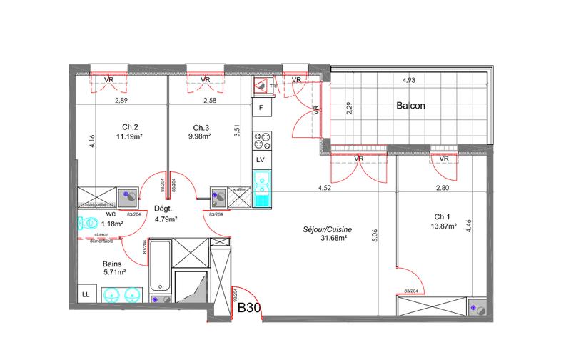 Appartement - 78 m² - 4 pièces
