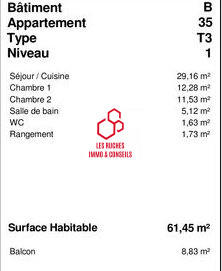 Appartement - 61 m² - 3 pièces