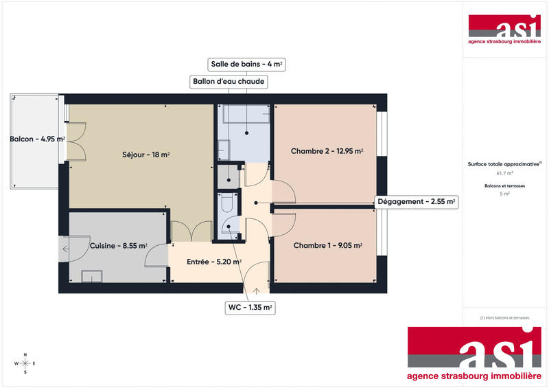 Appartement - 62 m² - 3 pièces