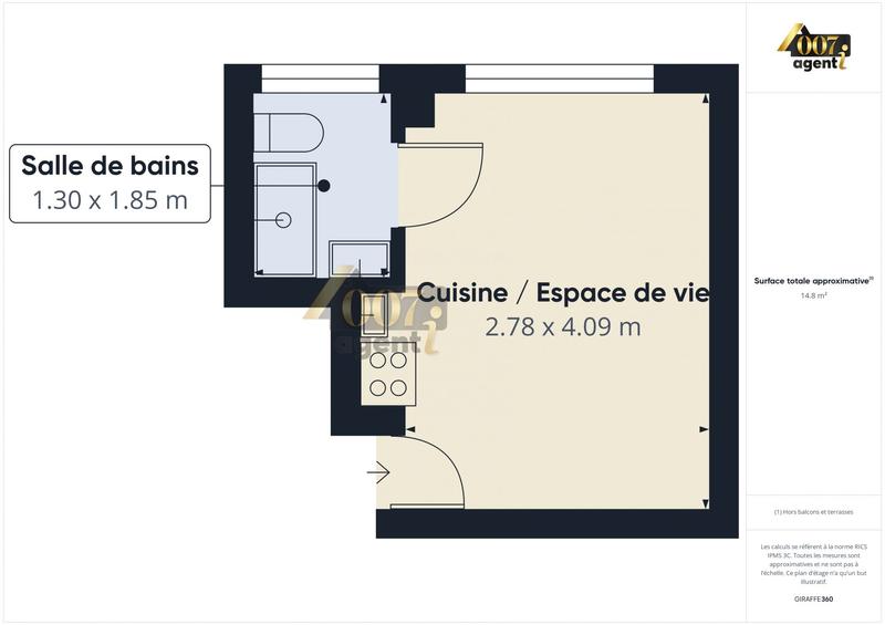 Appartement - 15 m² - 1 pièce