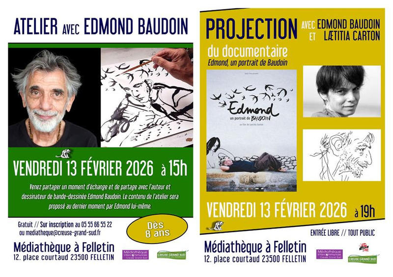 Mediatheque - Atelier et projection avec Edmond Baudoin