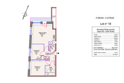 Appartement - 58 m² - 3 pièces