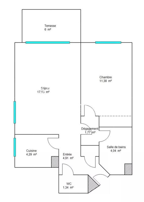 Appartement - 45 m² - 2 pièces