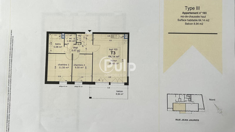 Appartement - 64 m² - 3 pièces