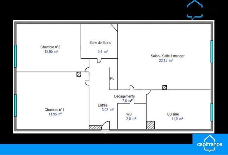 Appartement - 80 m² - 3 pièces