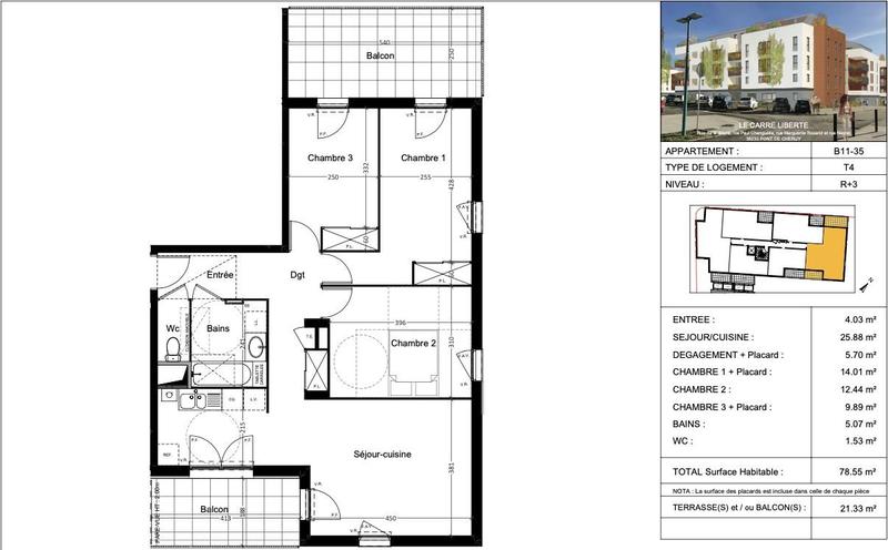 Appartement - 80 m² - 4 pièces