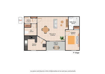 Appartement - 52 m² - 2 pièces
