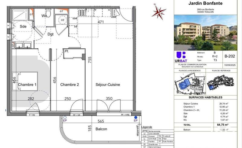 Appartement - 64 m² - 3 pièces