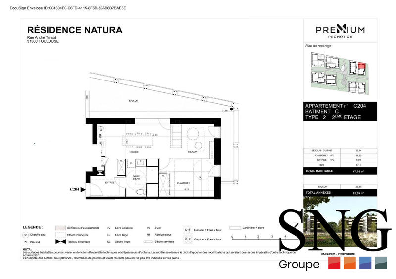 Appartement - 47 m² - 2 pièces