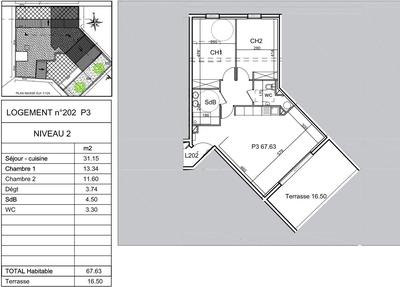 Appartement - 60 m² - 2 pièces
