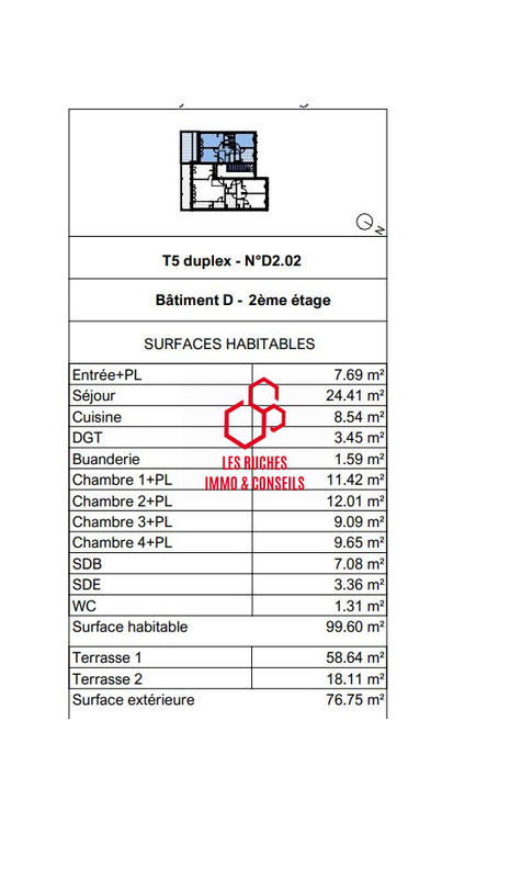 Duplex - 100 m² - 5 pièces