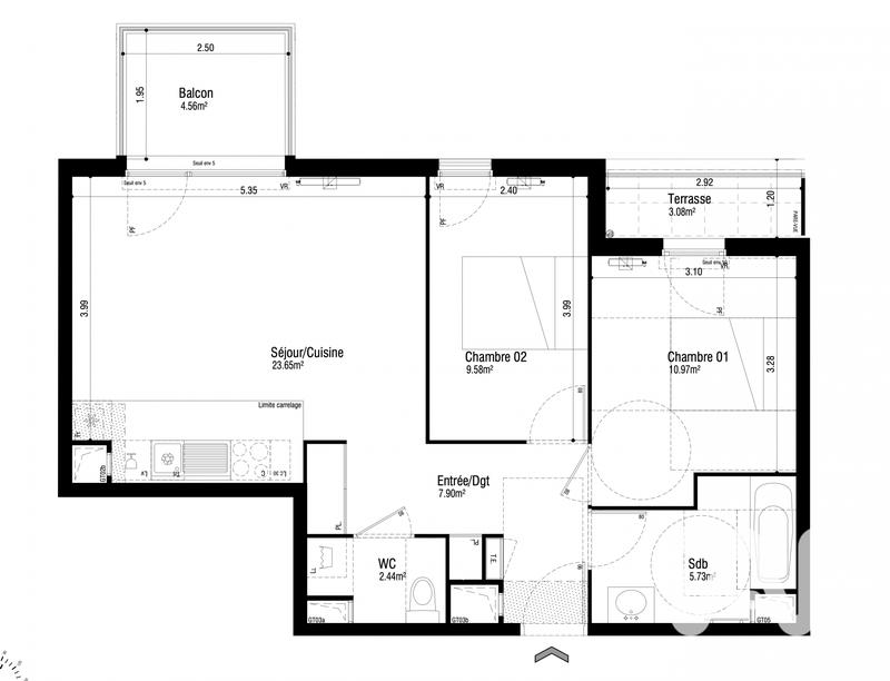 Appartement - 60 m² - 3 pièces