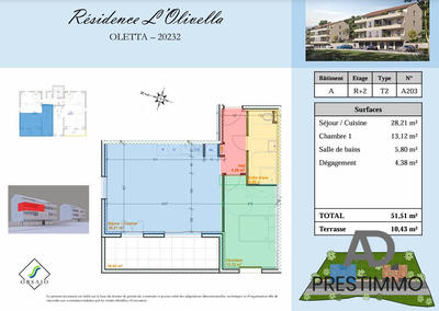 Appartement - 52 m² - 2 pièces