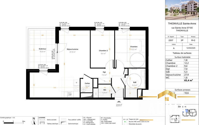 Appartement - 60 m² - 3 pièces