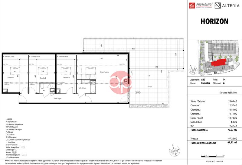 Appartement - 61 m² - 3 pièces