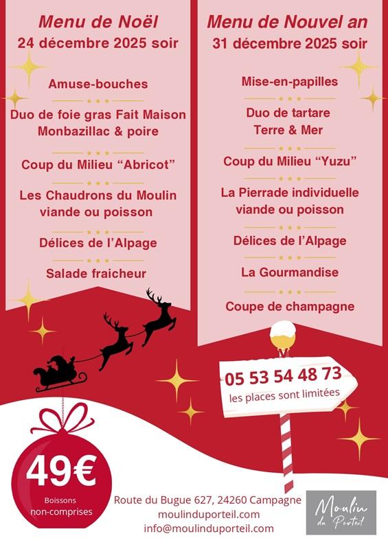 Repas du réveillon de noël au Moulin du Porteil