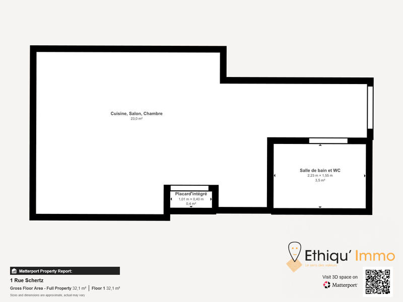 Appartement - 28 m² - 1 pièce