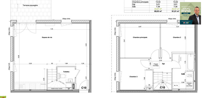 Appartement - 89 m² - 5 pièces