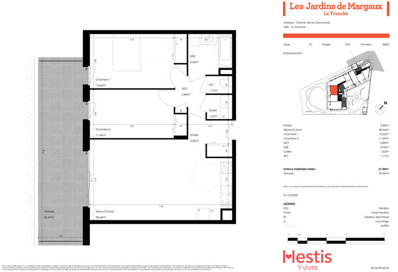 Appartement - 67 m² - 3 pièces