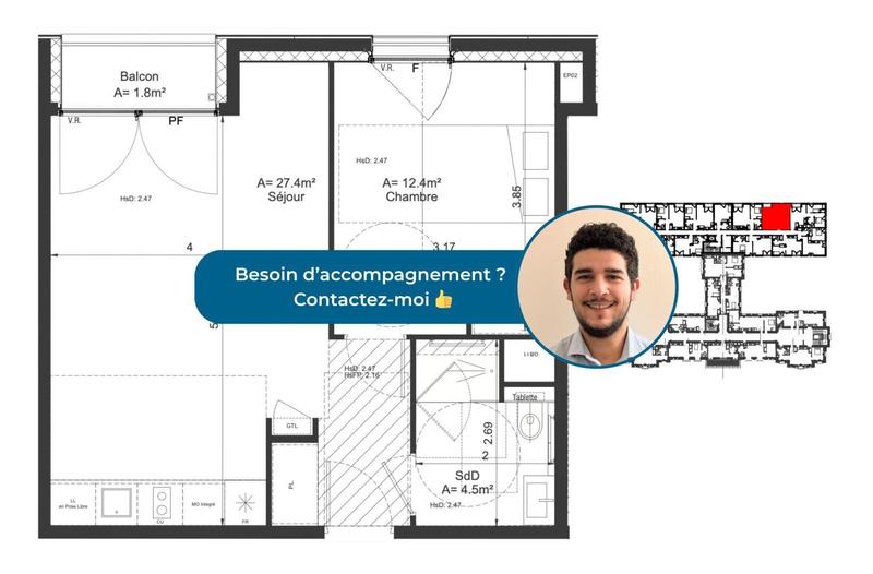 Appartement - 44 m² - 2 pièces