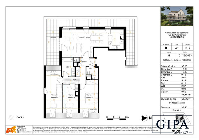 Appartement - 90 m² - 4 pièces