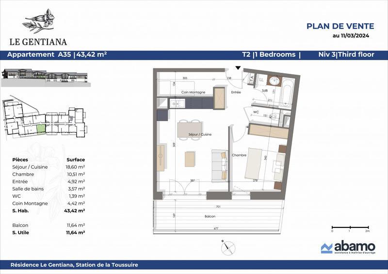 Appartement - 43 m² - 2 pièces