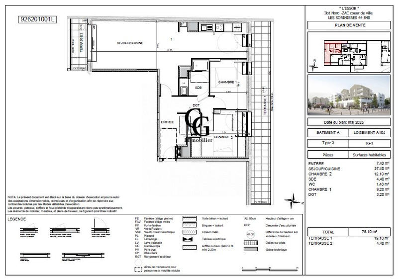 Appartement - 75 m² - 3 pièces