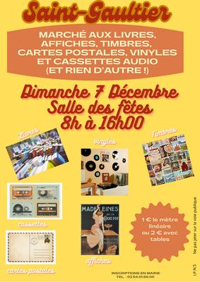 Marché aux livres, affiches, cartes postales, timbres, cassettes audio, vinyles